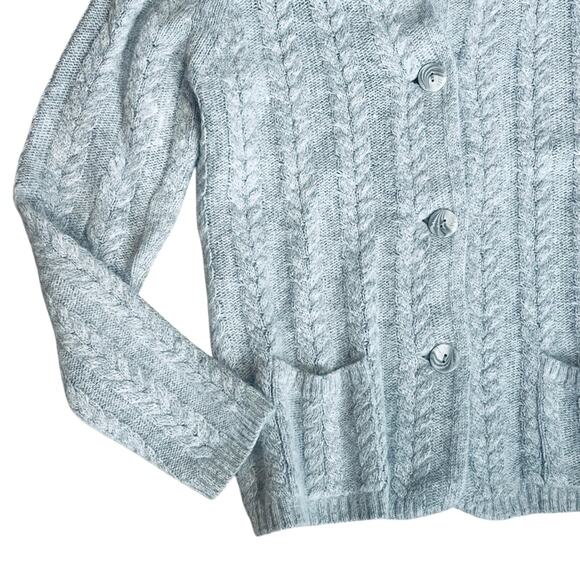 Kenar Women’s Sz XL Gray Angora Cardigan Sweater Cable Knit Button Front - Picture 5 of 12